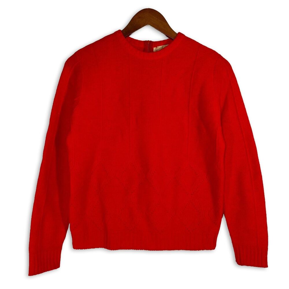 Vintage James Kenrob Cherry Red Geelong Wool Sweater Back Zip Knit S/M
